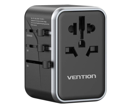 Ładowarka i akumulator Vention Uniwersalny adapter podróżny 65W GaN 2x USB-A 2x USB-C